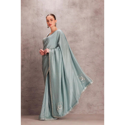 Janki India Sky Blue Pure Silk Saree with Stitched Blouse and Petticoat