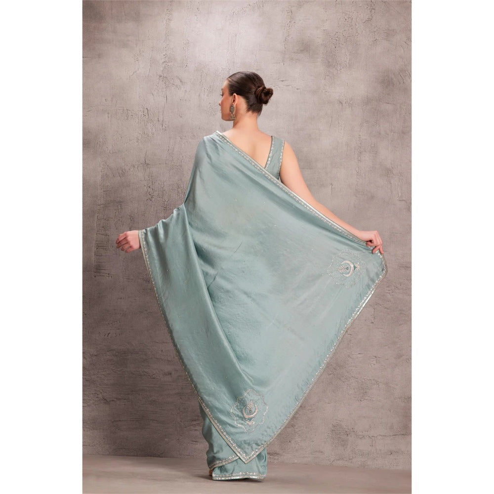 Janki India Sky Blue Pure Silk Saree with Stitched Blouse and Petticoat
