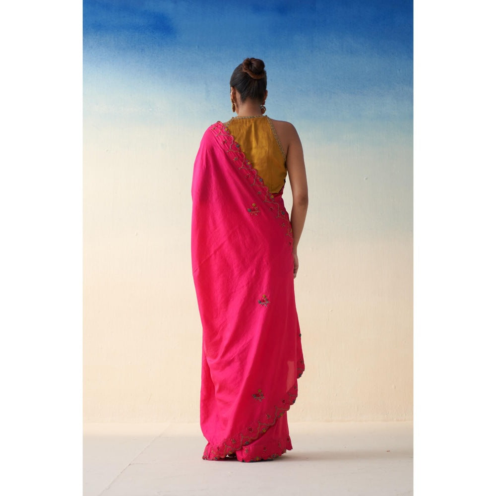 Janki India Pink Silk Embroidered Saree and Petticoat Without Blouse