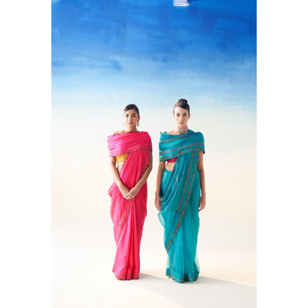 Janki India Pink Silk Embroidered Saree and Petticoat Without Blouse