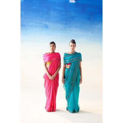 Janki India Pink Silk Embroidered Saree and Petticoat Without Blouse