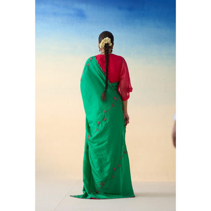 Janki India Green Multi-Coloured Silk Saree and Petticoat Without Blouse