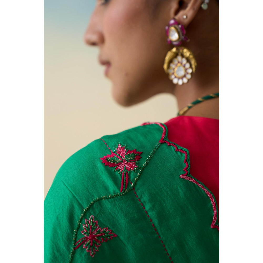 Janki India Green Multi-Coloured Silk Saree and Petticoat Without Blouse