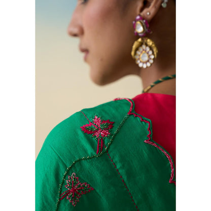 Janki India Green Multi-Coloured Silk Saree and Petticoat Without Blouse