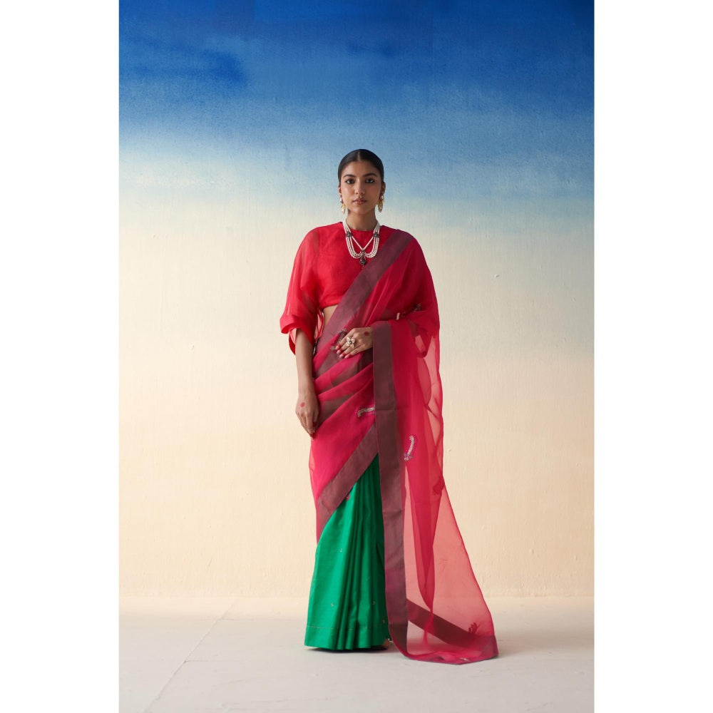 Janki India Jaal Organza Embroidered Saree and Petticoat Without Blouse