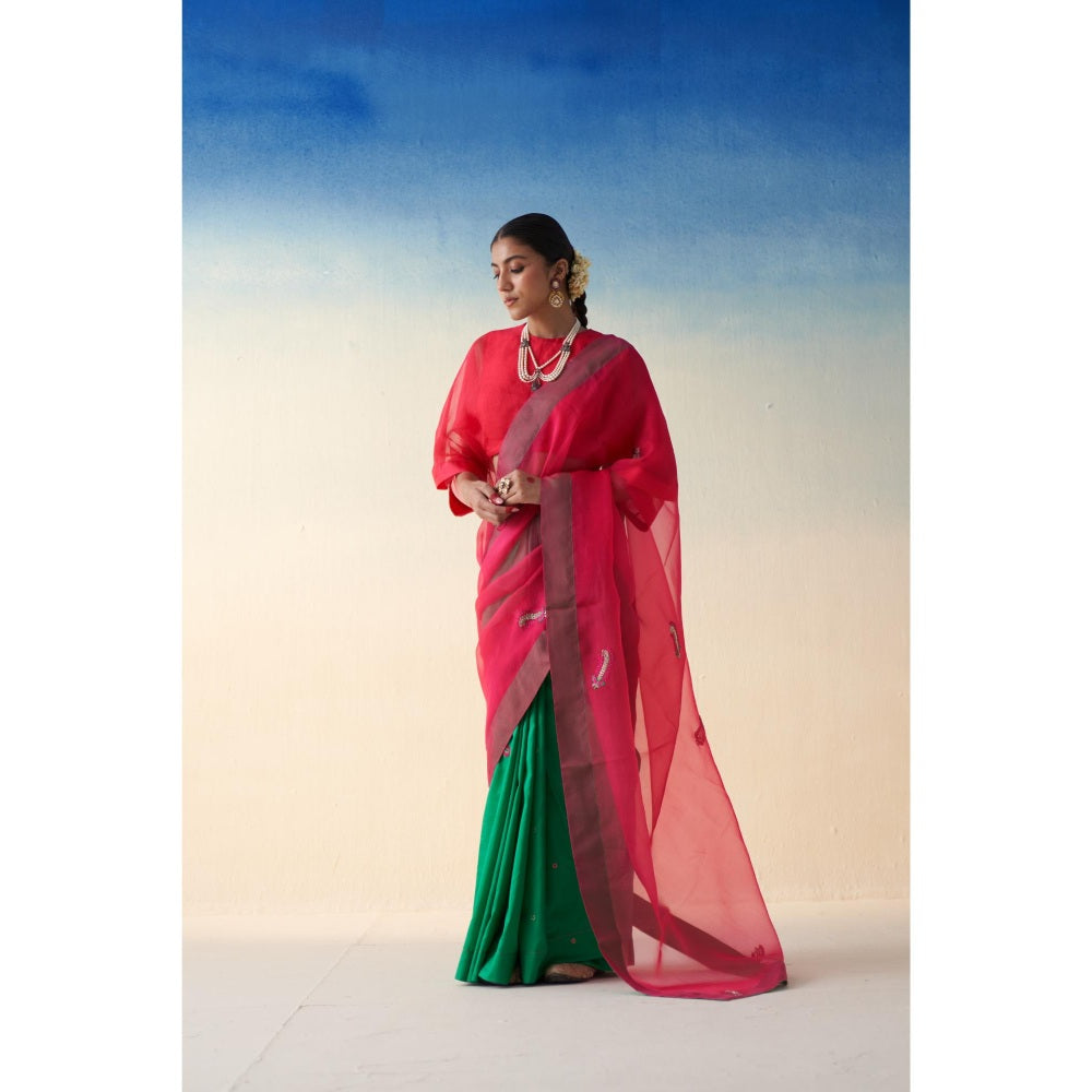 Janki India Jaal Organza Embroidered Saree and Petticoat Without Blouse