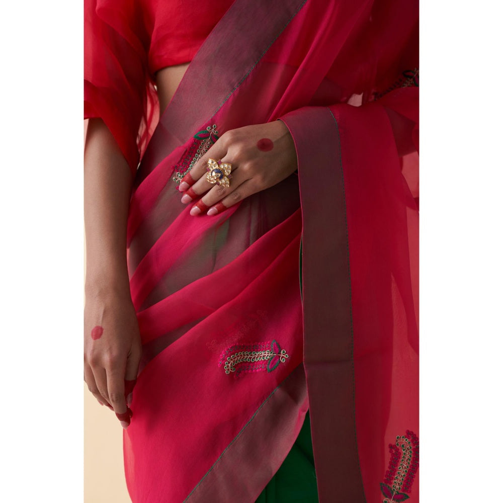 Janki India Jaal Organza Embroidered Saree and Petticoat Without Blouse