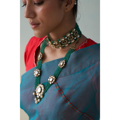 Janki India Blue Organza Embroidered Saree and Petticoat Without Blouse