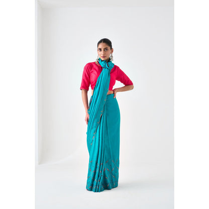 Janki India Blue Silk Embroidered Saree and Petticoat Without Blouse