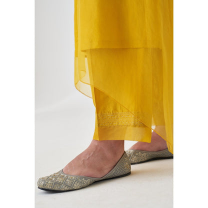 Janki India Yellow Organza Embroidered Kaftan with Slip and Pant (Set of 3)