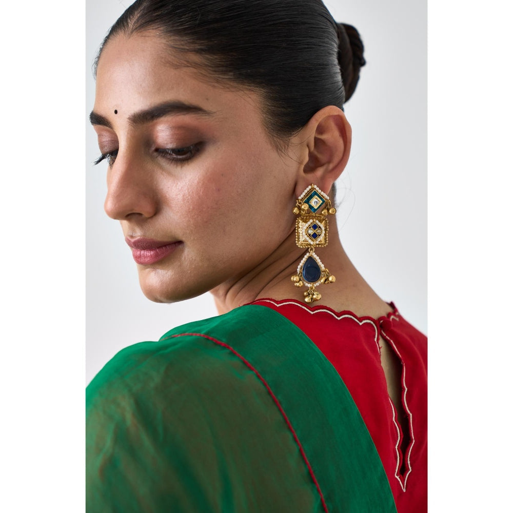 Janki India Red Pure Silk Golden Scallop Embroidery Stitched Blouse