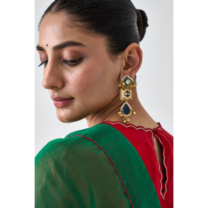 Janki India Red Pure Silk Golden Scallop Embroidery Stitched Blouse