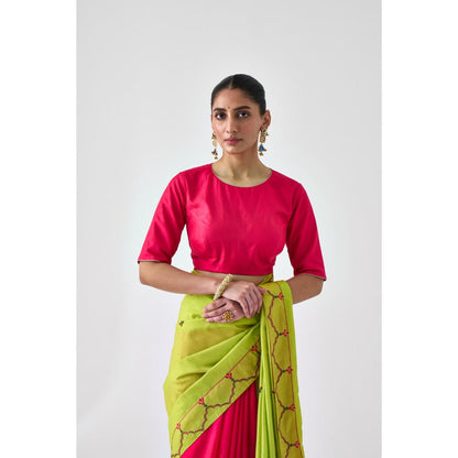 Janki India Fuchsia Pink Silk Solid Stitched Blouse