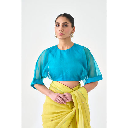 Janki India Blue Organza Solid Stitched Blouse