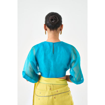 Janki India Blue Organza Solid Stitched Blouse