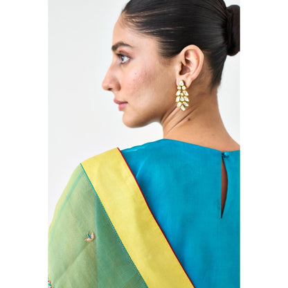 Janki India Blue Organza Solid Stitched Blouse