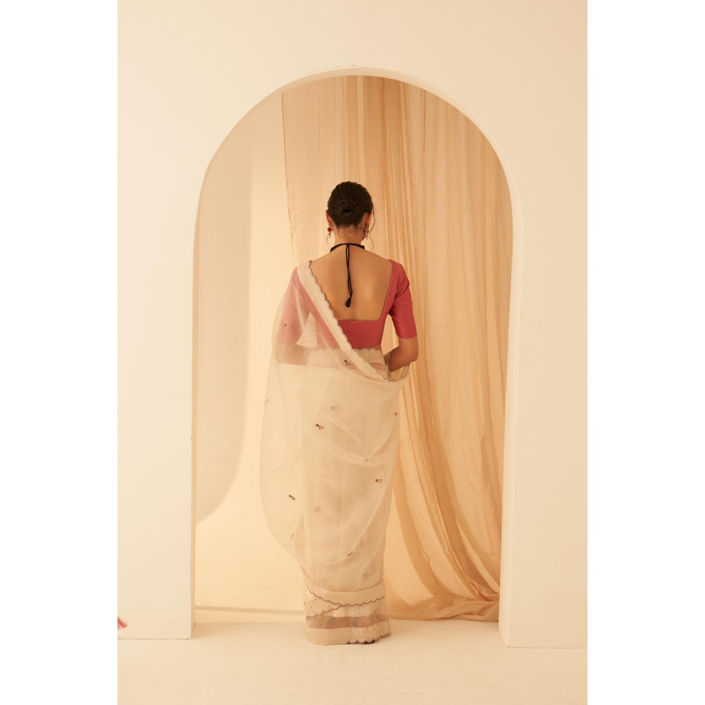 Janki India Women Beige Chanderi Embroidered Saree with Peticoat without Blouse