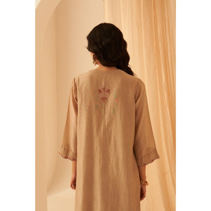 Janki India Graceful Champagne Chanderi Kurta with Palazzo and Dupatta (Set of 3)