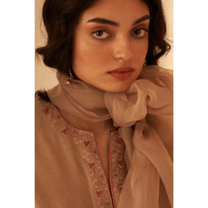 Janki India Graceful Champagne Chanderi Kurta with Palazzo and Dupatta (Set of 3)