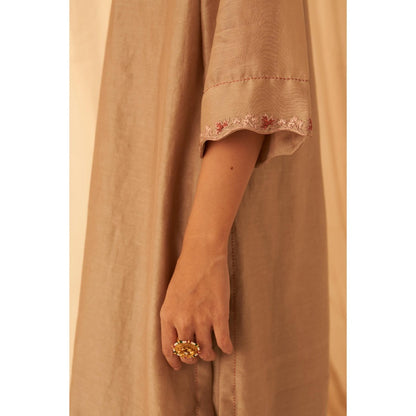 Janki India Graceful Champagne Chanderi Kurta with Palazzo and Dupatta (Set of 3)