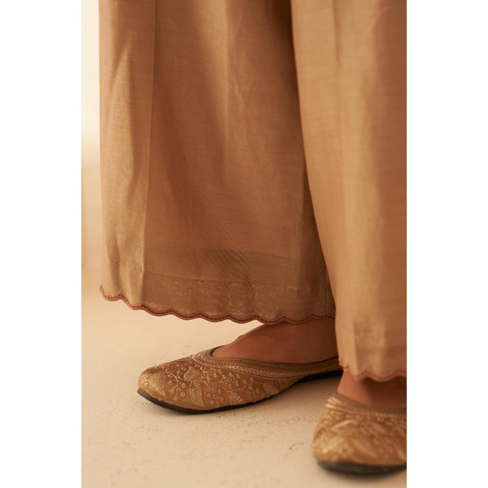 Janki India Graceful Champagne Chanderi Kurta with Palazzo and Dupatta (Set of 3)