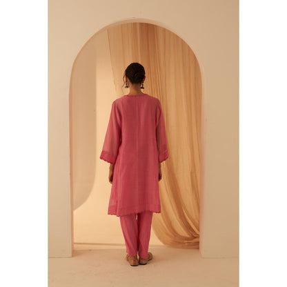 Janki India Exquisite Pink Chanderi Bullion Work Kurta with Pant and Dupatta (Set of 3)