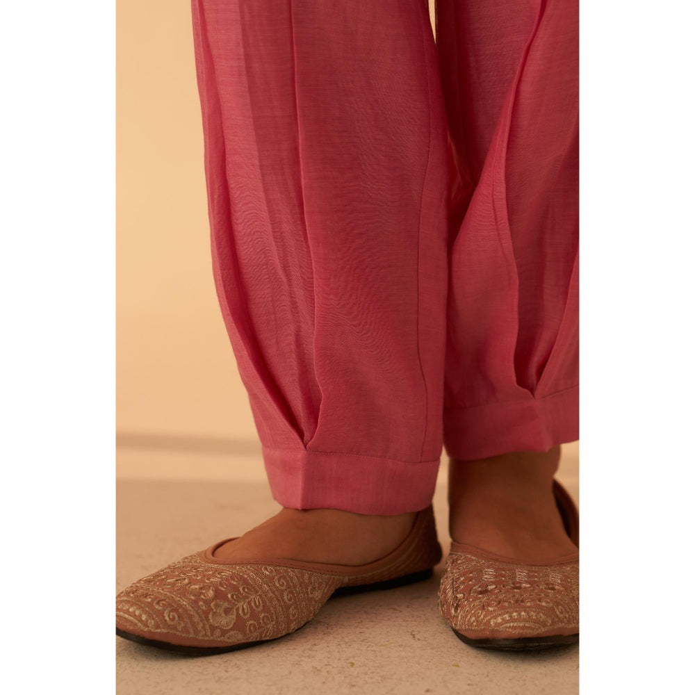 Janki India Exquisite Pink Chanderi Bullion Work Kurta with Pant and Dupatta (Set of 3)