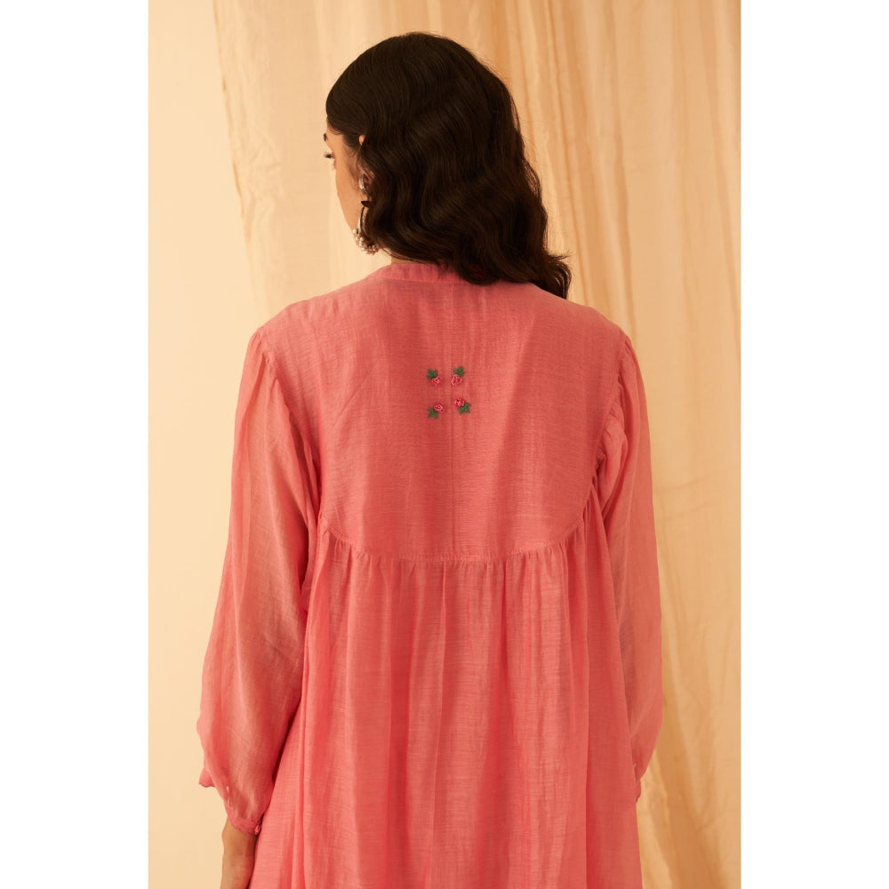 Janki India Pink Embroidery Kurta with Palazzo and Dupatta with Slip (Set of 4)