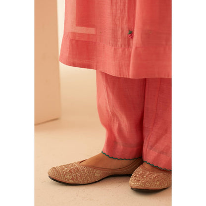 Janki India Pink Embroidery Kurta with Palazzo and Dupatta with Slip (Set of 4)