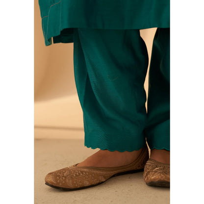 Janki India Turquoise Zardozi Work Kurta with Pant and Dupatta (Set of 3)