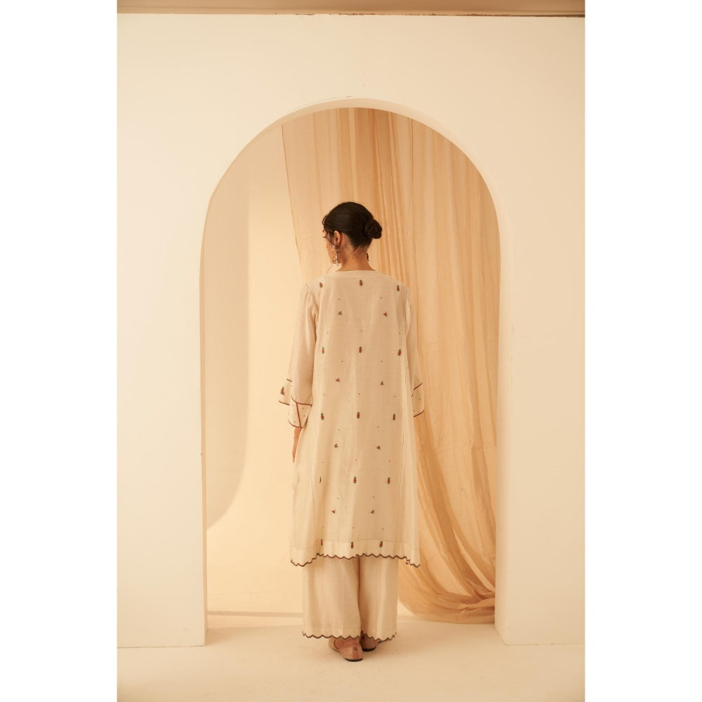 Janki India Ivory Chanderi Kurta with Palazzo and Dupatta with Slip (Set of 4)