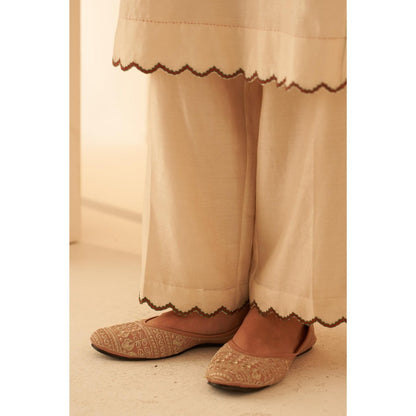 Janki India Ivory Chanderi Kurta with Palazzo and Dupatta with Slip (Set of 4)