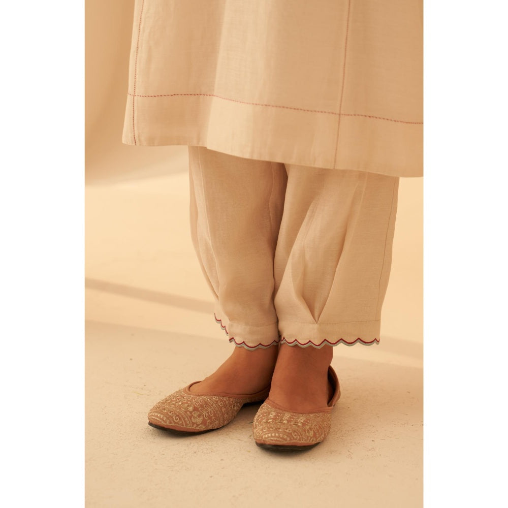 Janki India Ivory Chanderi Thread Zardozi Embroidery Kurta with Pant and Dupatta (Set of 3)