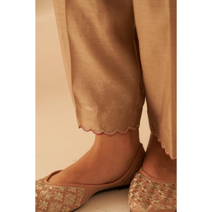 Janki India Elegant Champagne Chanderi Resham Jaal Kurta with Pant and Dupatta (Set of 3)