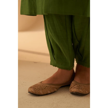 Janki India Green Chanderi Bullion Work Embroidery Kurta with Pant and Dupatta (Set of 3)