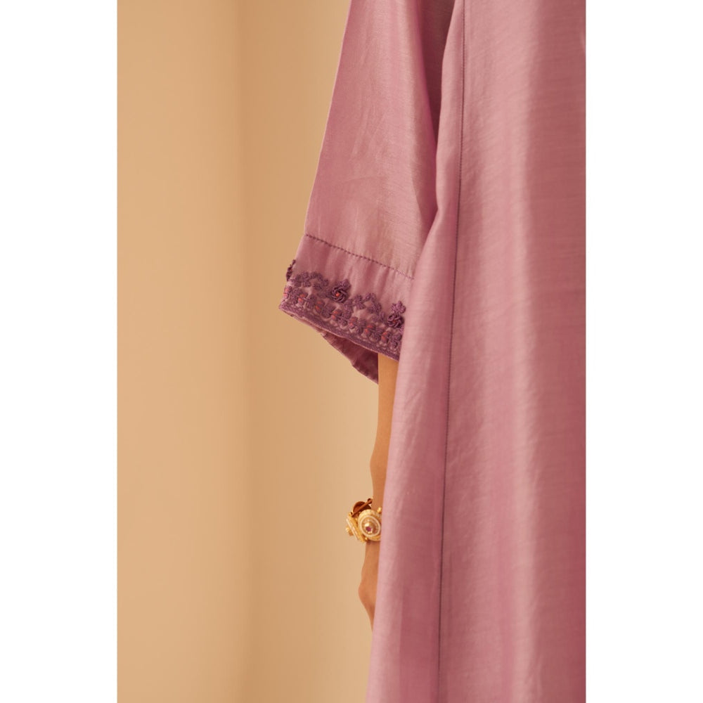 Janki India Charming Lilac Embroidery Kurta with Pant and Dupatta with Slip (Set of 4)