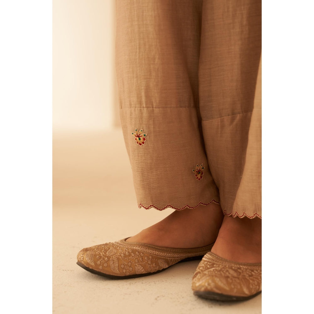 Janki India Charming Champagne Chanderi Kurta with Palazzo and Slip (Set of 3)