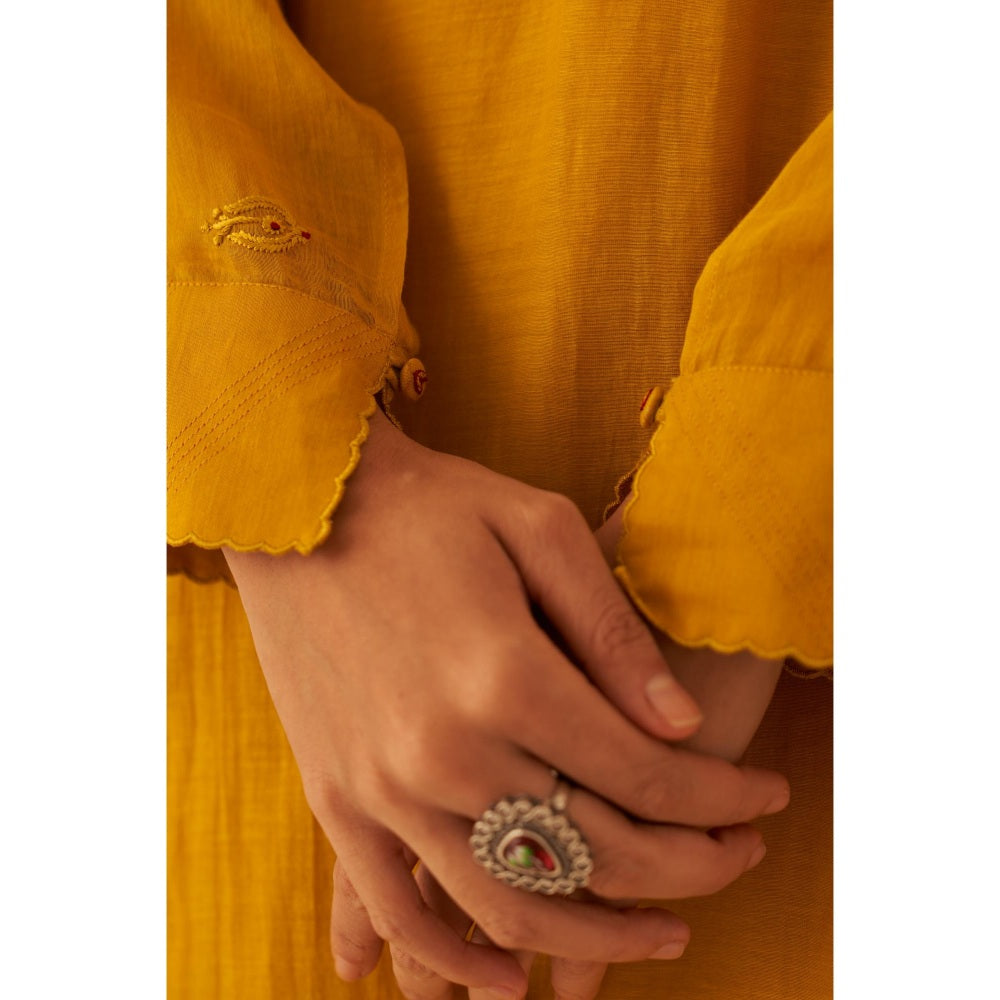 Janki India Timeless Mustard Embroidery Kurta with Palazzo and Slip (Set of 3)