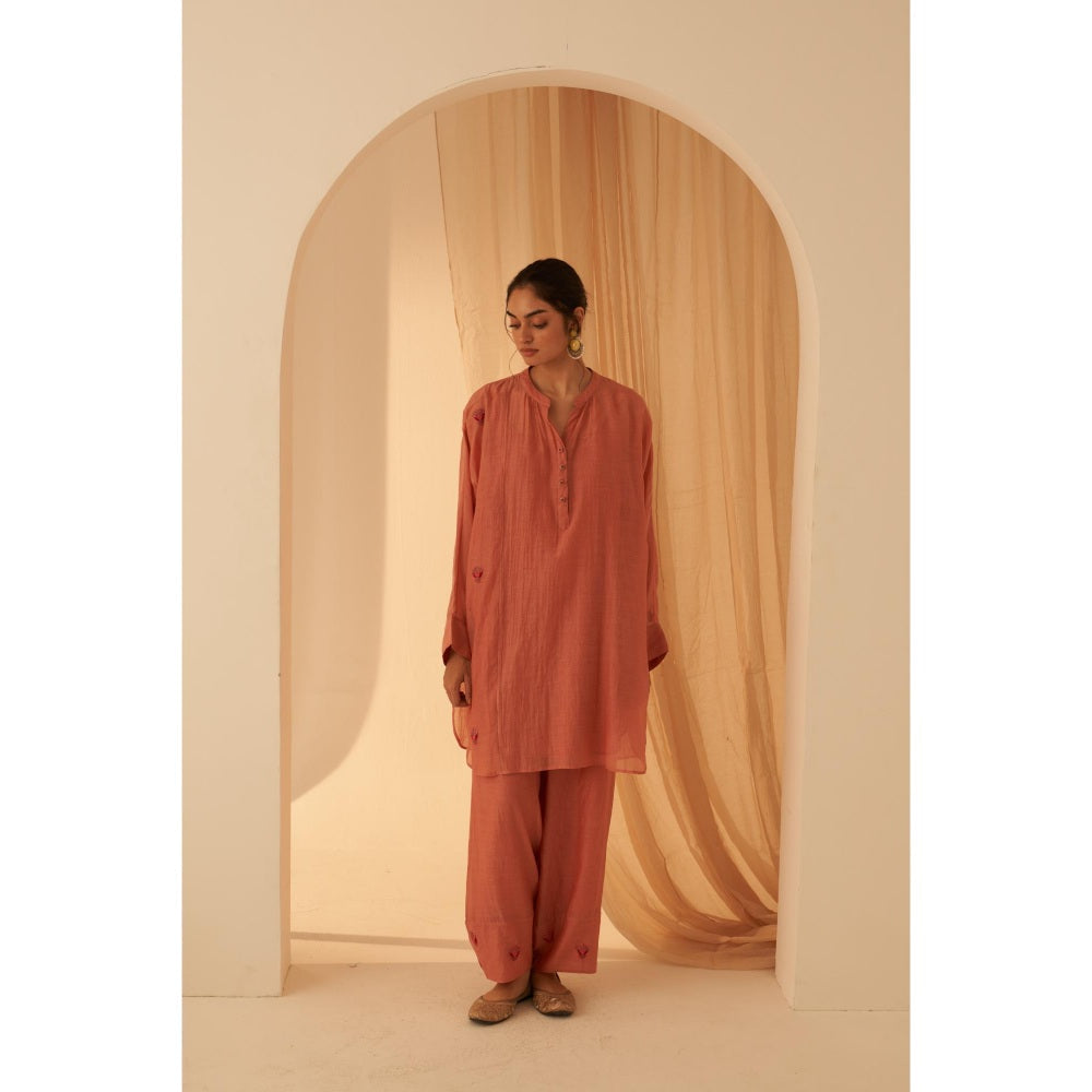 Janki India Soft Summer Peach Kurta with Palazzo and Slip (Set of 3)