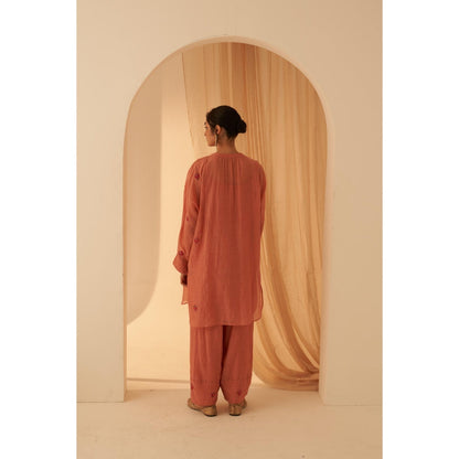 Janki India Soft Summer Peach Kurta with Palazzo and Slip (Set of 3)
