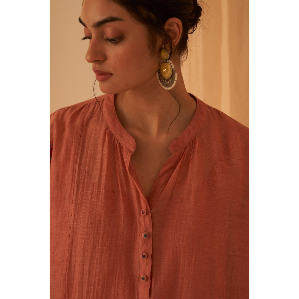Janki India Soft Summer Peach Kurta with Palazzo and Slip (Set of 3)