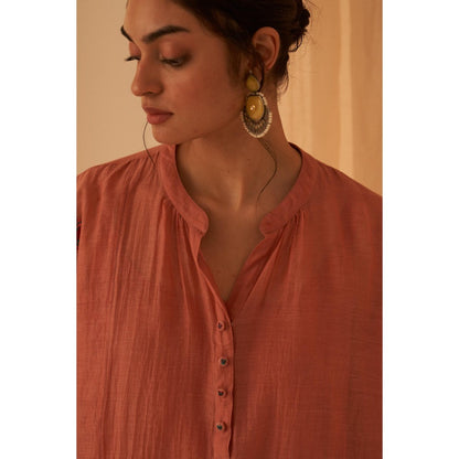 Janki India Soft Summer Peach Kurta with Palazzo and Slip (Set of 3)