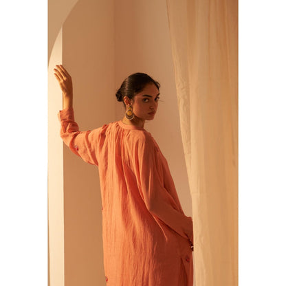 Janki India Soft Summer Peach Kurta with Palazzo and Slip (Set of 3)