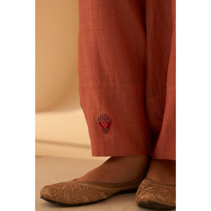 Janki India Soft Summer Peach Kurta with Palazzo and Slip (Set of 3)