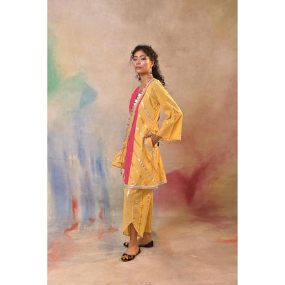 Jasashi Vibrant Yellow Kurta with Pant and Potli Bag (Set of 3)