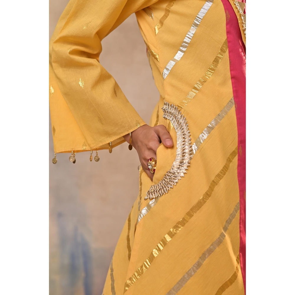 Jasashi Vibrant Yellow Kurta with Pant and Potli Bag (Set of 3)