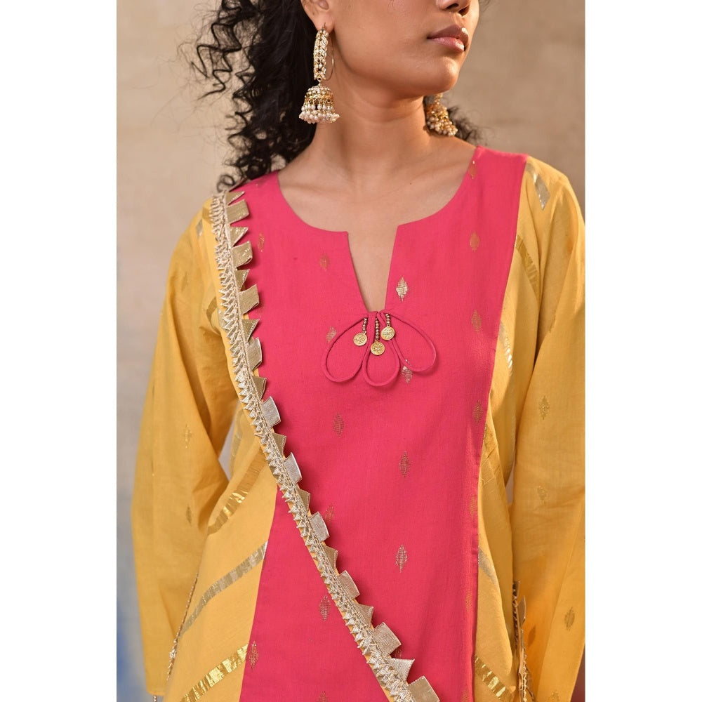 Jasashi Vibrant Yellow Kurta with Pant and Potli Bag (Set of 3)