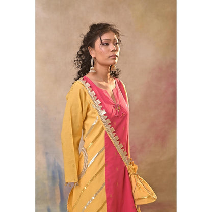 Jasashi Vibrant Yellow Kurta with Pant and Potli Bag (Set of 3)