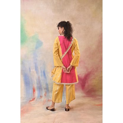 Jasashi Vibrant Yellow Kurta with Pant and Potli Bag (Set of 3)