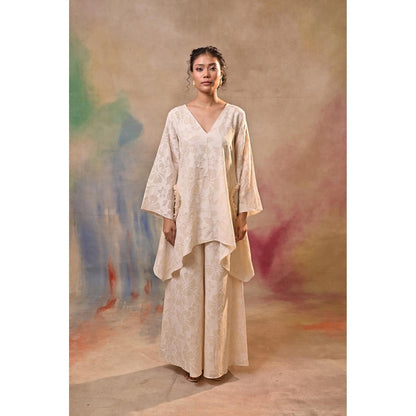 Jasashi Ivory Jacquard Embroidered Kurta with Palazzo (Set of 2)